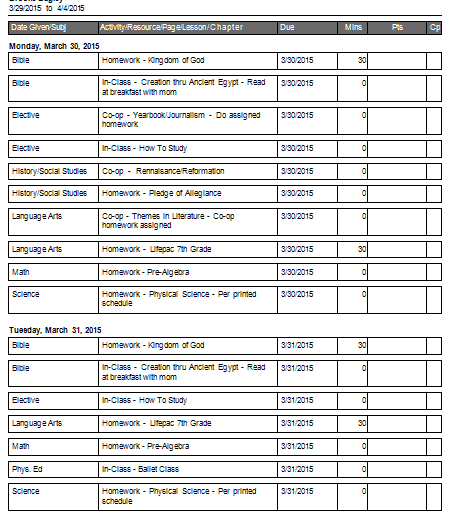 homeschool tracker reports