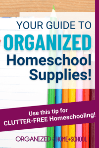 Using baskets is a great way to organize homeschool supplies. Each child can have their own and they're easy to move around the house. You should try using them.