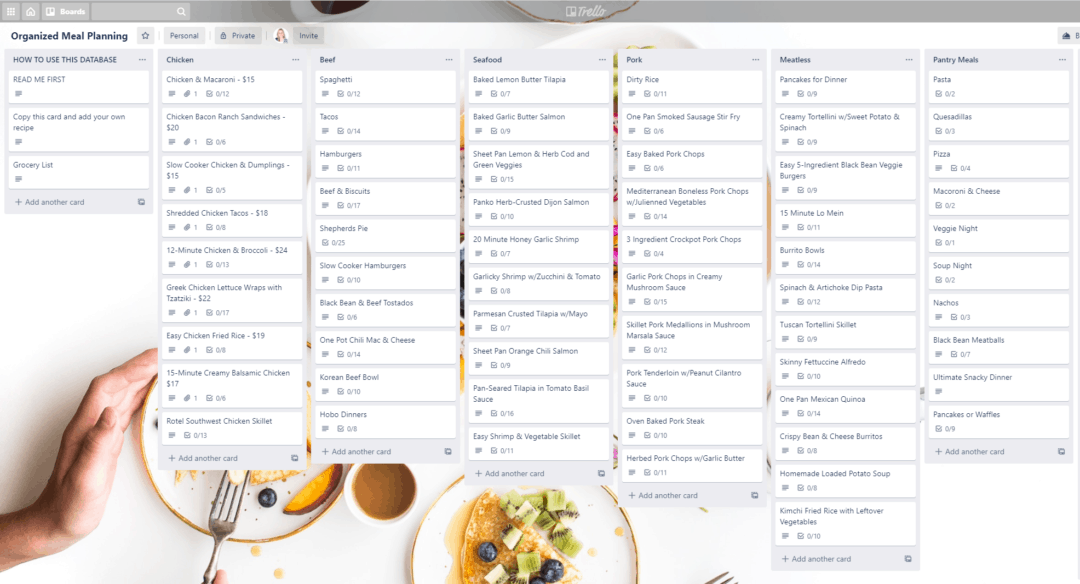 organized meal planning trello board