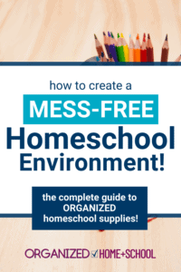 Using baskets is a great way to organize homeschool supplies. Each child can have their own and they're easy to move around the house. You should try using them.